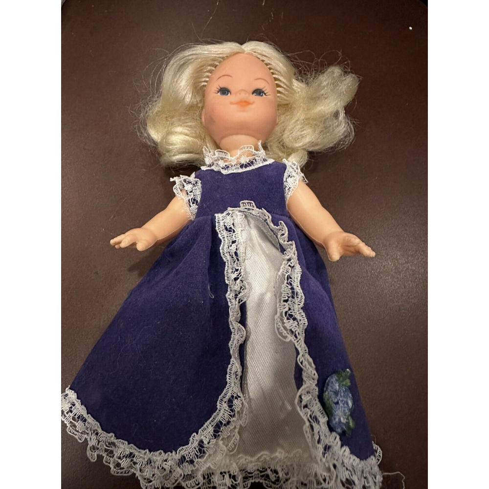 Vintage Baby Doll with Blue Dress Blonde Hair Blue Eyes Made in Hong Kong